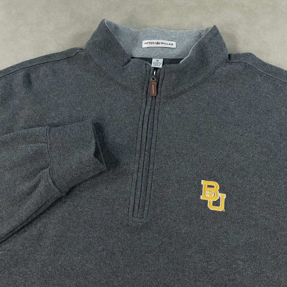 Peter Millar Baylor University BU 1/4 Quarter Zip Pullover Sweater Gray Medium